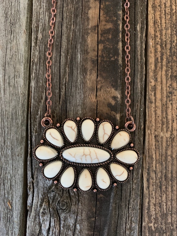 White Stone Concho Necklace Etsy UK