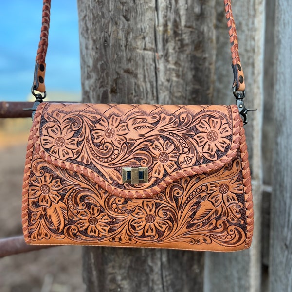 Tooled leather crossbody