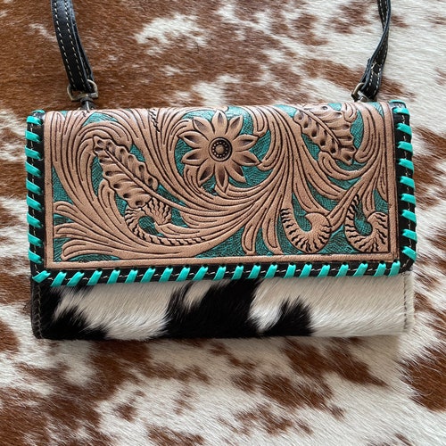 Genuine Leather and Cowhide Womens Western Wallet Etsy