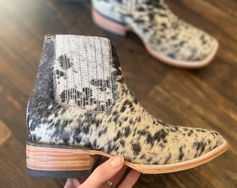 Square toe cowhide booties