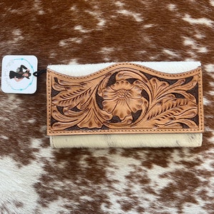 Tooled cowhide wallet