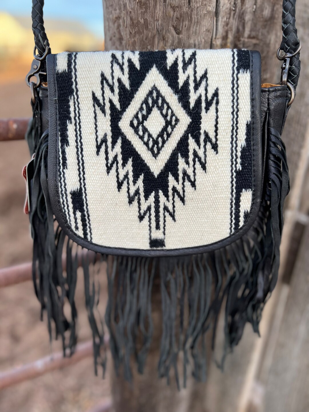 Burgundy Aztec Tooled Fringe Tote/Crossbody main image 0