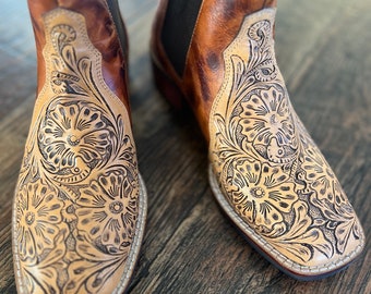 Tooled square toe boots