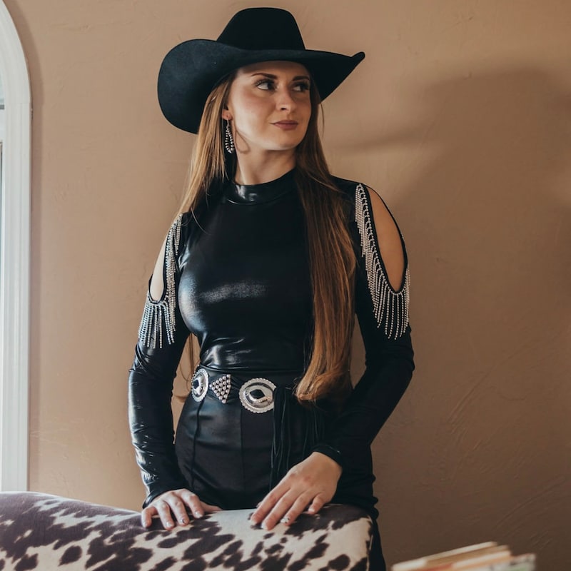 BLACK RHINESTONE BODYSUIT main image 1