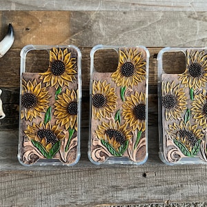 Leather Sunflower Phone Case