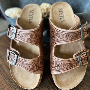 Tooled leather sandals