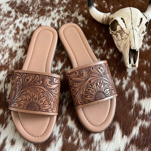 Tooled Leather Cowhide Booties Etsy