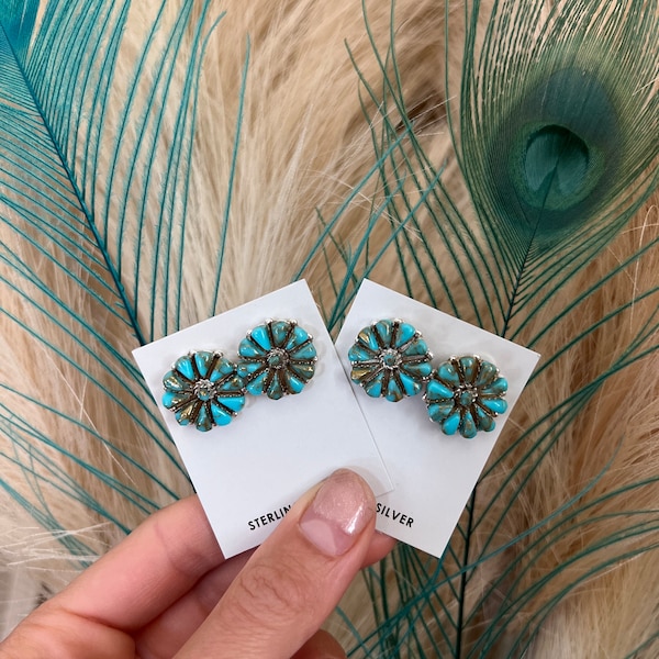 Genuine Turquoise Flower Earrings