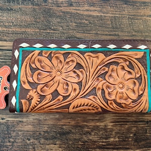 Turquoise outline leather wallet