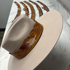 Tooled Feather Hat Band