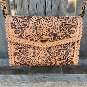 Tooled leather crossbody