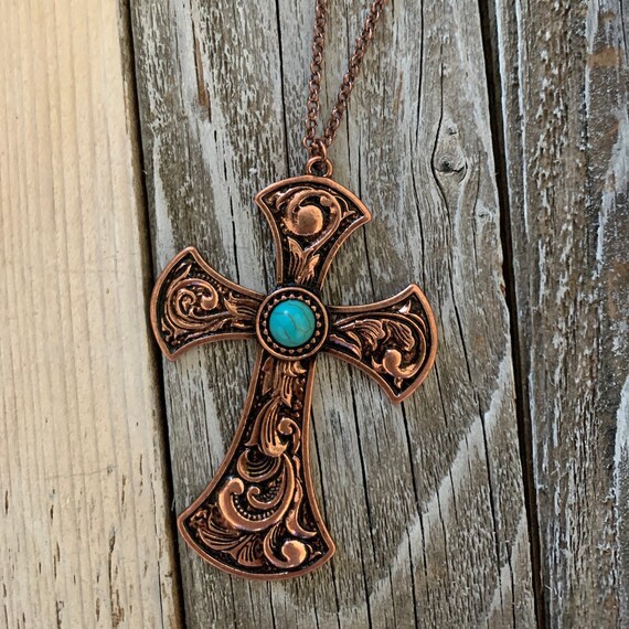 Copper Western Cross Necklace Set Etsy Canada
