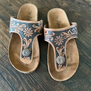 Concho tooled leather sandals