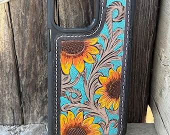 Leather sunflower phone case