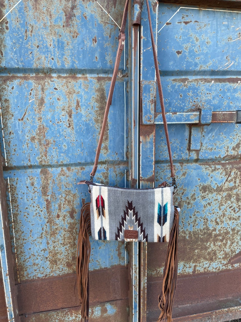 Grey Aztec Saddle Blanket Crossbody Etsy