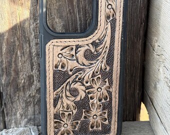 Floral tooled leather iPhone case