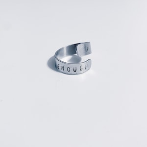 I am enough hand stamped adjustable wrap around ring