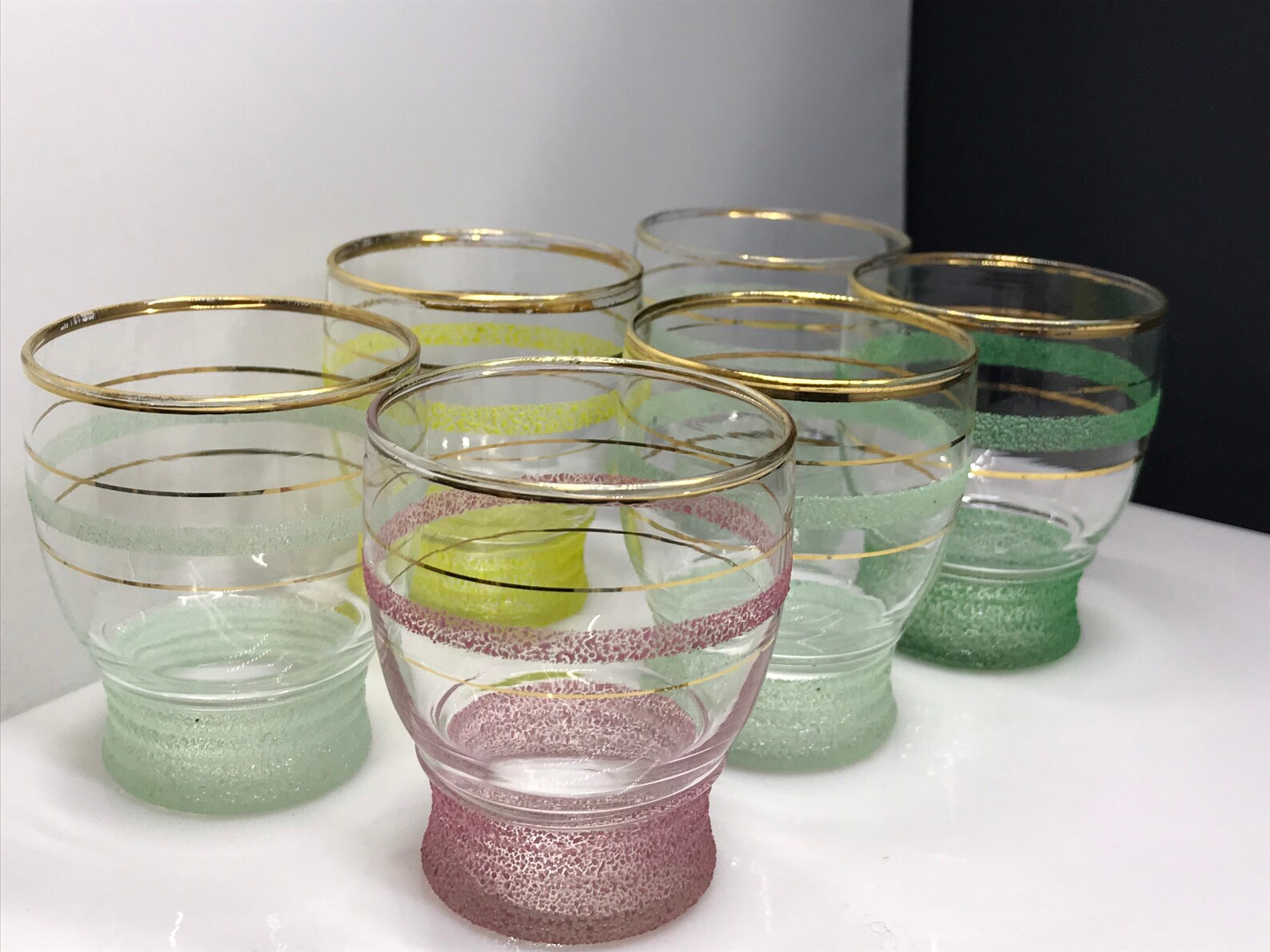 vintage coloured shot glasses