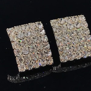 Diamanté silver statement rectangular earrings