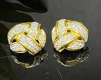 Gold earrings vintage  diamanté knot statement