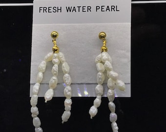 Vintage earrings new old stock freshwater pearl wedding prom bridesmaid dangle