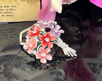 Bouquet pink purple silver scarf clip flower