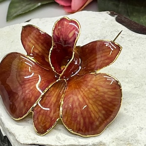 real gold plated orchid pin red vintage