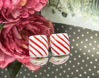 clip on earrings red white striped statement