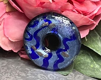 Murano glass pendant  blue silver donut