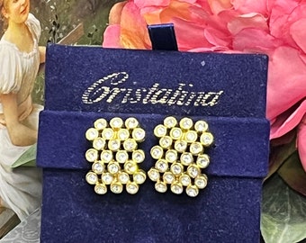 Gold earrings  vintage Cristalina bnwt diamanté statement