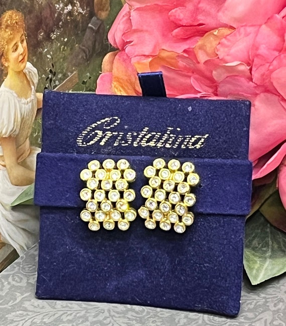 Gold earrings  vintage Cristalina bnwt diamanté statement