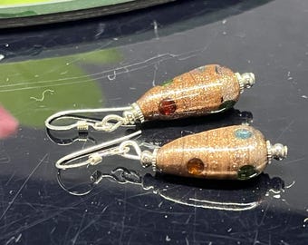 Murano glass drop dangle earrings sterling silver