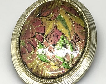 Gold tone multicoloured vintage scarf clip large