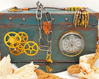 Steampunk chest potion bag upcycled vintage