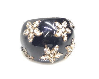Designer statement ring crystal gift signed black