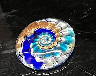 Murano glass pendant  blue silver round spiral