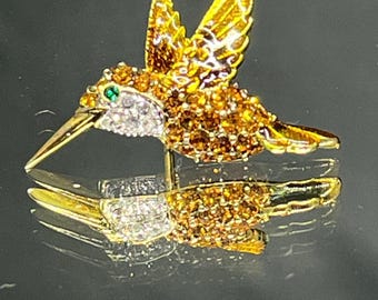 Tiny hummingbird vintage brooch pin crystal