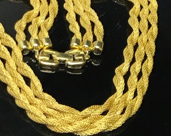 Gold plated necklace triple strand designer