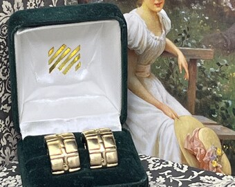Gold earrings  vintage clip on half hoop boxed