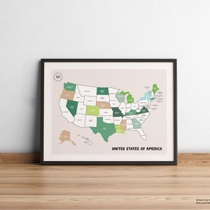 Carte des États-Unis avec autocollants | Liste de contrôle des 50 États | Poster autocollant | Affiche des États-Unis | Art patriotique | Liste d'envies | Décoration américaine | Carte des États-Unis