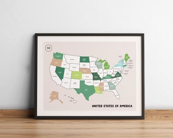 United States Sticker Map | 50 States Checklist | Sticker Poster | United States Poster | Patriotic Art | Bucket List | USA Decor | US Map