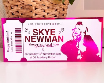 Concert Ticket Keepsake, Personalised Skye Newman Tour Gift | Foil Print Music Memorabilia