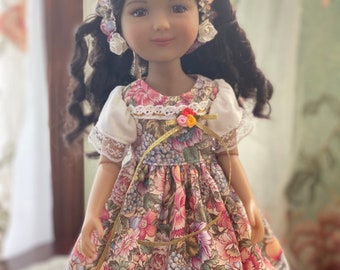 Floral Cotton Doll Dress for 15-inch Ruby Red Fashion Friends, Rose Headband