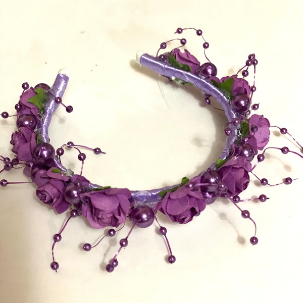 Flowers headband/crown with purple roses for 15 inches Ruby Red/ Wellie Wisher/ 18” American Girl/ doll headband / Doll hairband/ Doll crown