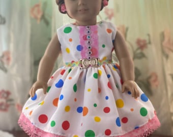 Poka Dot Doll Dress for 18 inch American Girl Doll with Hair Bow