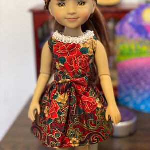 Doll Dress made for 15 inches Wellie Wisher/ Ruby Red Fashion Friend/ Valentine doll clothes/ flower doll outfit / rose dress for doll