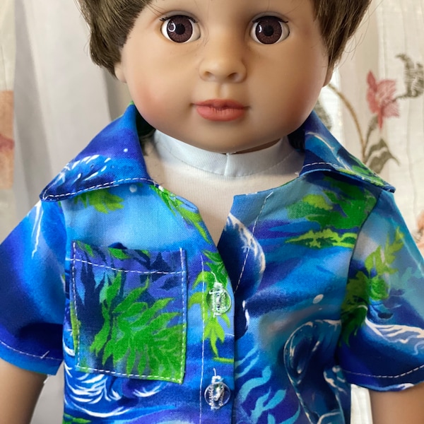 Beach shirt made for 18" boy doll / Summer shirt for doll / Hawaii shirt for boy doll / Boy doll outfit / Boy doll clothes