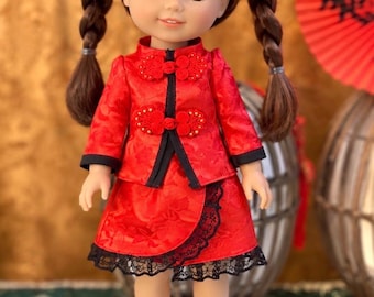 Red Chinese-Inspired Doll Outfit – Description for 14.5 - 15 inch Wellies Wisher/Ruby Red Fashion friend doll