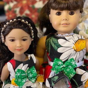 Matching Dress made for 18 inches American Girl & 15 inches Ruby Red / Wellie Wisher doll / doll outfit/ Christmas dress for doll
