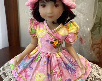 12 Inch Doll Dress and Yarn Hat: Pink Butterfly Outfit